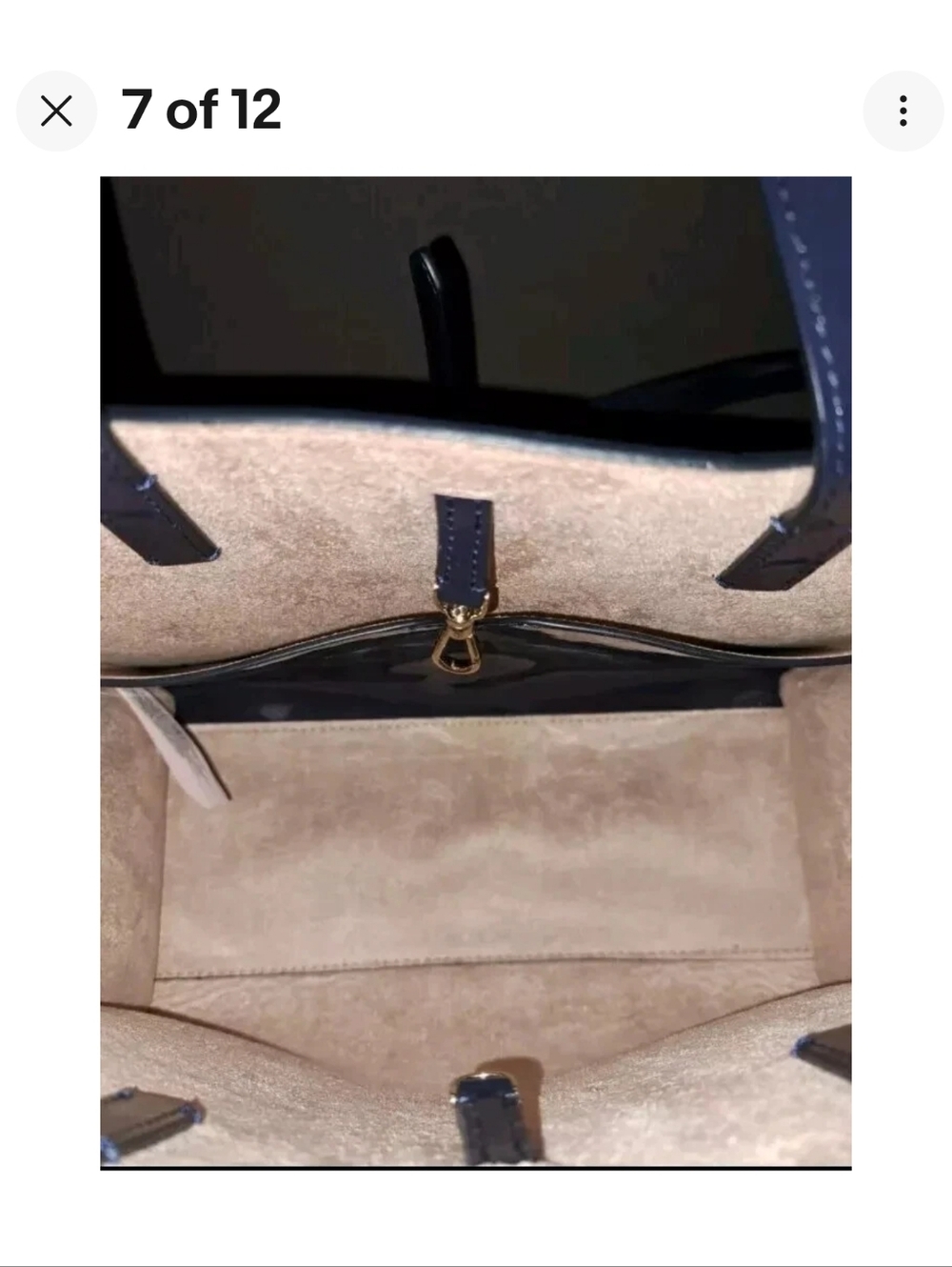 KATE SPADE SAM FLORAL TOTE CROSSBODY PATENT NAVY BLUE BROWN PINK w FOB - Picture 8 of 13